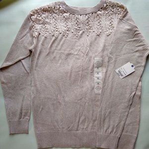 NWT-St John's Bay Laceneck Sweater Beige Medium M